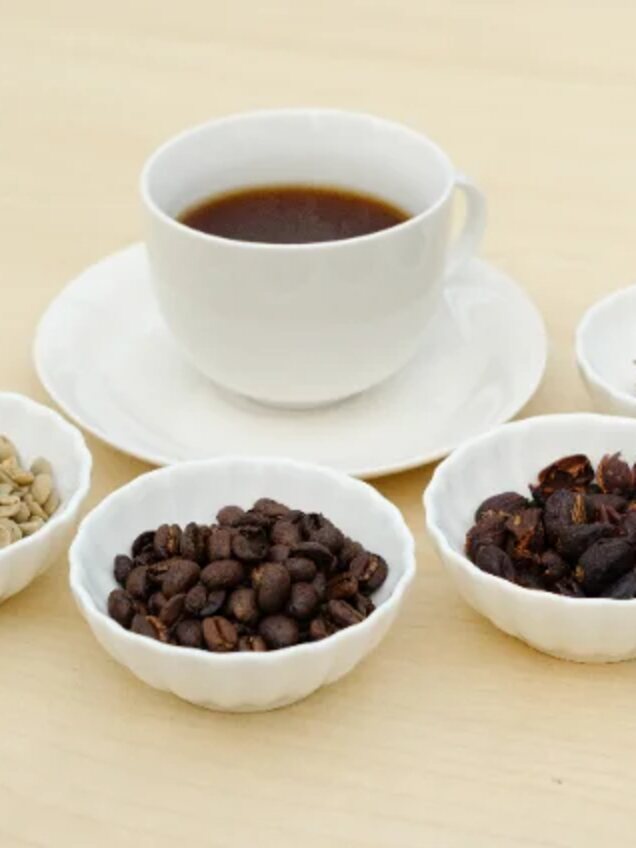 焙煎したコーヒー豆とコーヒーの実